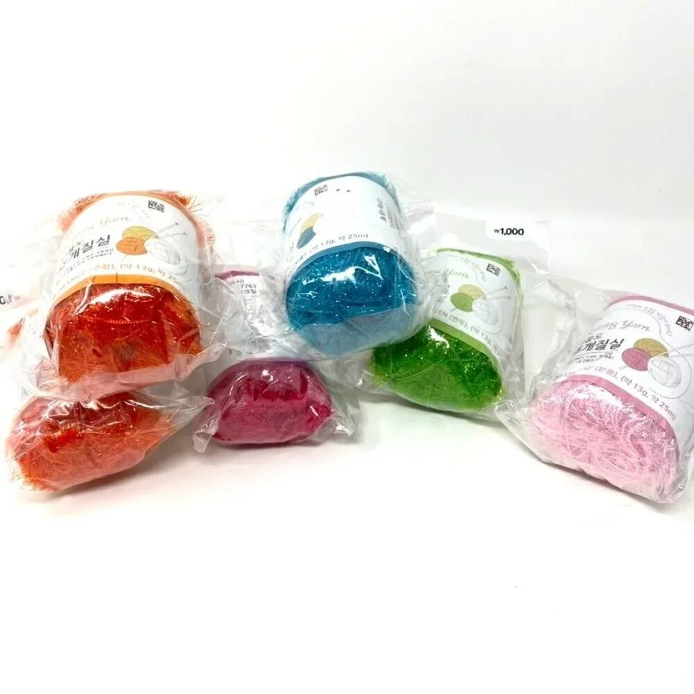 Korean Scrubby Sparkle Yarn Knitting Crochet 6-Pack 13 Grams/ 27.3 Yards